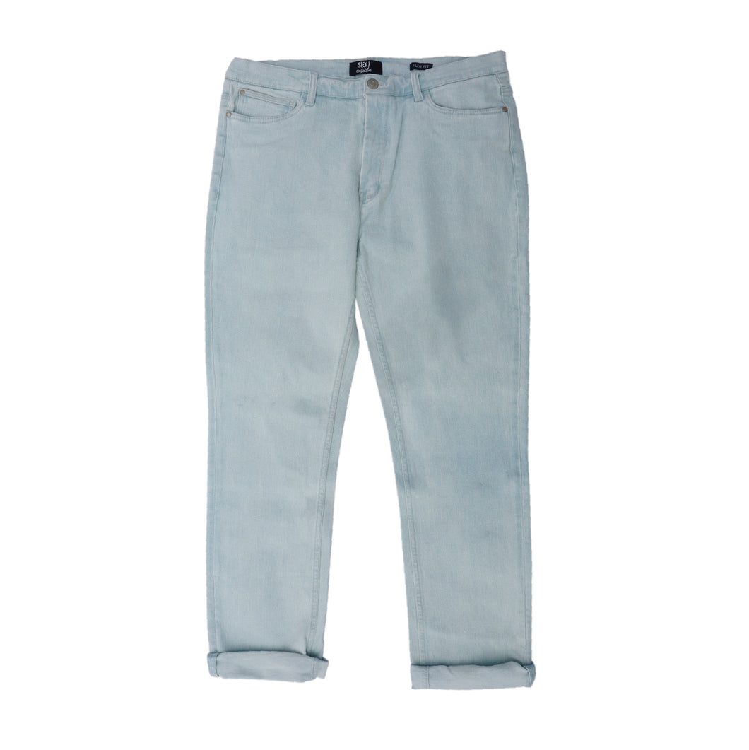 棉質修身淺藍色牛仔褲 SP22014BL