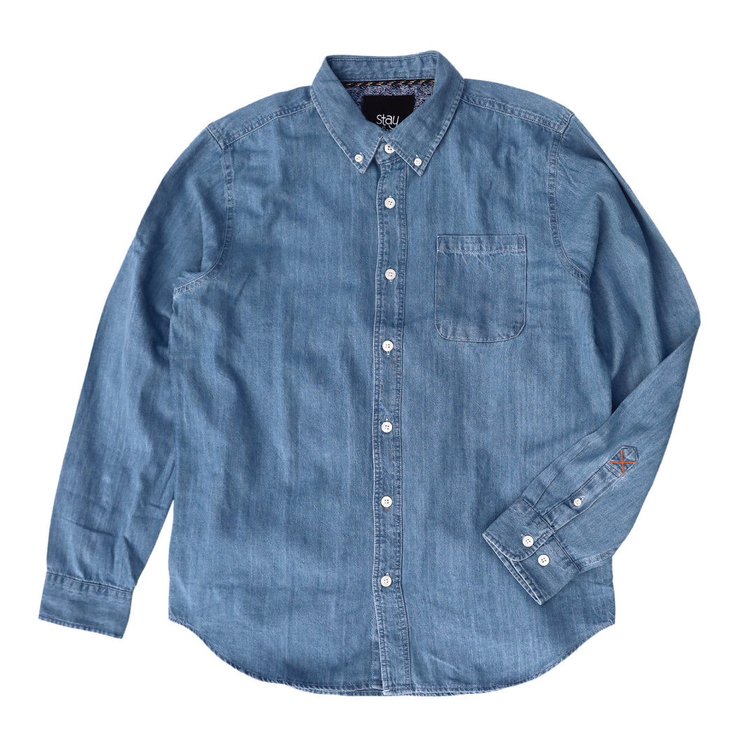 棉質長袖牛仔恤衫 藍色 ST22015B